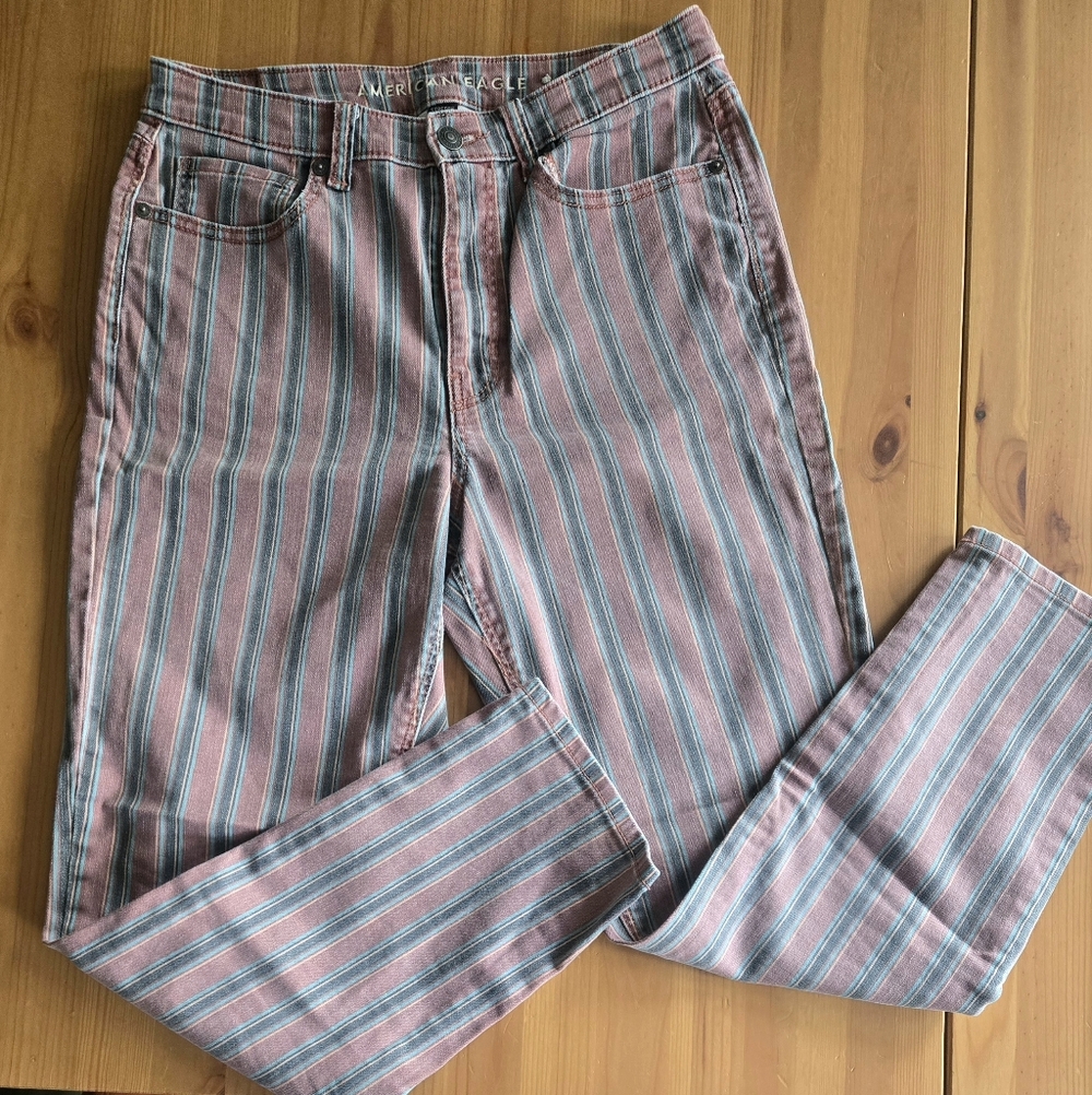 American Eagle Outfitters Striped Women's Jeans - Pink and Blue